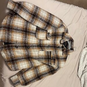 Ambiance Plaid Utility Jacket in Brown and Cream